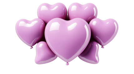 Romantic Lavender Heart Balloons, Valentine's Day, 3D Render, studio view, isolated on transparent background.
