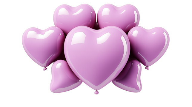 Romantic Lavender Heart Balloons, Valentine's Day, 3D Render, studio view, isolated on transparent background.