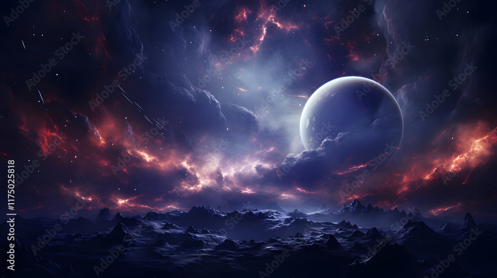 Wall mural digital space with milky way and nebula abstract graphic poster