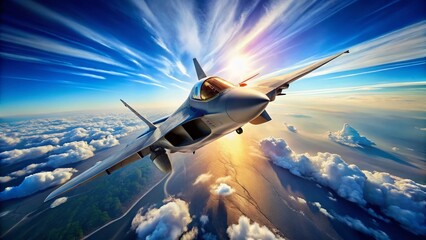 Naklejka premium Panoramic View of a Modern Multirole Fighter Jet in Flight