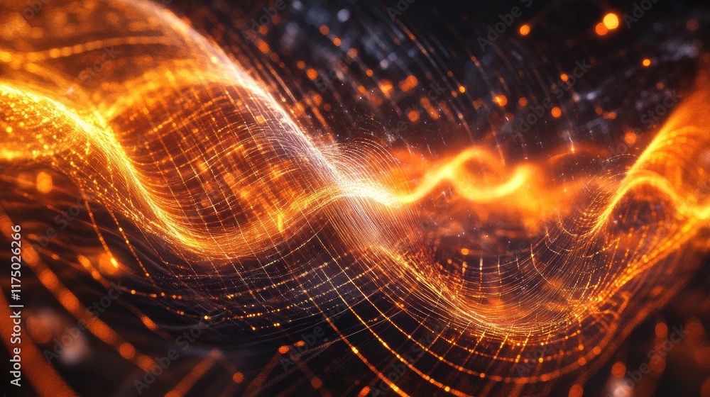 Poster an abstract visualization of electromagnetic waves in motion, showcasing their complex interaction w