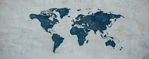 World Map Textured Background Global Travel Blue Ink World Map on Concrete