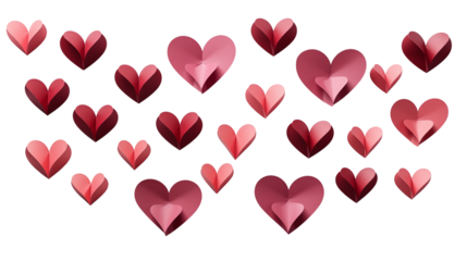 Romantic Red Paper Hearts on Black Background, Valentine's Day, studio view, isolated on transparent background.