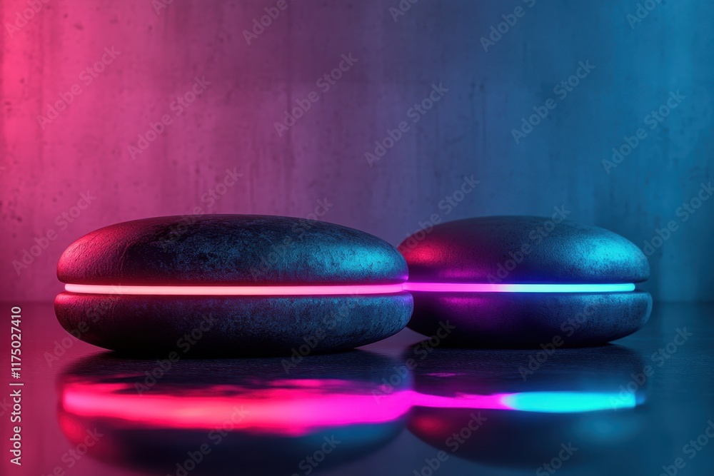 Poster colorful glowing round objects creating a vibrant atmosphere in a modern setting
