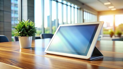 Fototapeta premium Panoramic View of a Tablet PC with Blank Screen on a Modern Desk