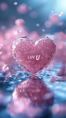 Cute "LUV U" icon, clean pink tiled background, ultra-high definition, international fashion elements, dramatic studio lighting, 32k resolution, perfect trendy wallpaper, HDR, 8k details.