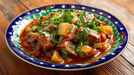 Fototapeta premium Delicious Traditional Beef Stew with Fresh Vegetables and Herbs