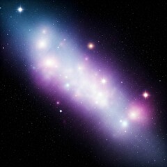 A space-themed background filled with twinkling stars, nebulae in shades of purple and blue, and a soft glowing effect.