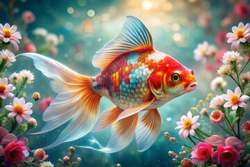 Fototapeta premium Graceful Goldfish: Double Exposure Underwater Art