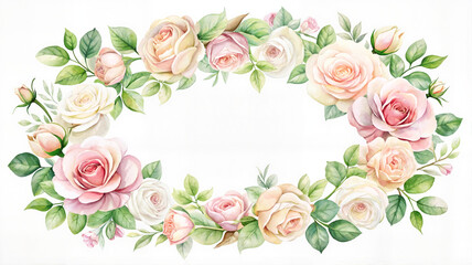 Floral oval frame with pastel roses