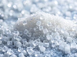 Granulated White Sugar Crystals Close-Up on White Background - High-Resolution Stock Photo