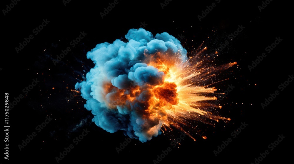 Poster fiery explosion: a dynamic visual of explosive energy and dramatic color contrast