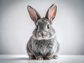 Obraz premium Gray Rabbit PNG, White Background, Night Photography, Cute Bunny, Stock Photo