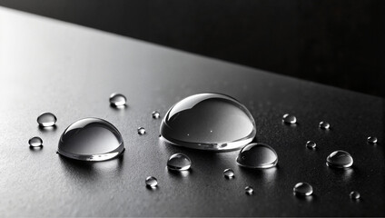 Water droplets on black reflective surface