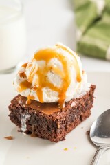 Brownie with Ice Cream and Caramel