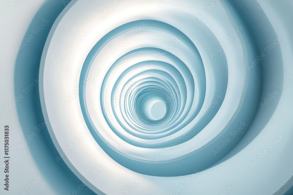 Poster abstract white spiral tunnel with light blue walls creating a mysterious atmosphere and depth