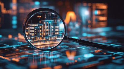 Advanced real estate agency showcasing luxury condos with holographic data and market insights