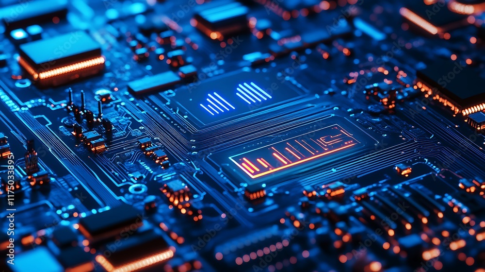 Poster illuminated circuit board showing data processing