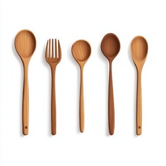 Elegant Collection of Wooden Utensils Including Spoons and Spatulas Showcasing Natural Grain and Craftsmanship Isolated on a Light Background