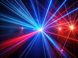Dynamic red and blue laser show backdrop; futuristic night sky web design.