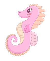 Clip Art with Cute Cartoon Pink Seahorse