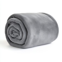 Soft Grey Fleece Blanket Neatly Rolled on a Clean White Surface Creating a Cozy Atmosphere for Home Decor and Comfortable Living Spaces