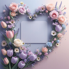 Valentine's Day, greeting card, illustration, heart shape, delicate flowers, pastel colors