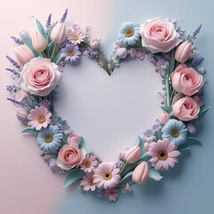 Valentine's Day, greeting card, illustration, heart shape, delicate flowers, pastel colors