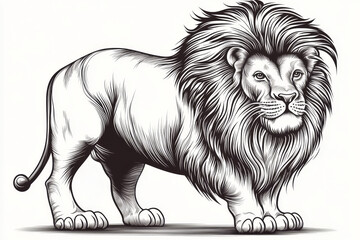 Obraz premium Majestic Lion in Line Art - A powerful, regal lion depicted in detailed line art. Symbolizing strength, courage, leadership, pride, and royalty.