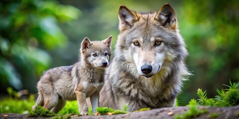 Fototapeta premium Endangered wolf cubs and their mothers: a captivating nature documentary showcases the fragile beauty of their wild family life.