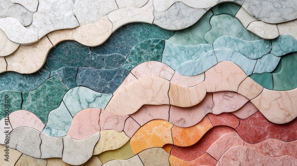 Poster abstract marble mosaic in pastel shades, creating a wave-like pattern. ideal for design projects nee