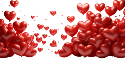 Red Heart Balloons Floating on Black Background, Romantic, Valentine's Day, studio view, isolated on transparent background.
