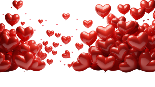 Red Heart Balloons Floating on Black Background, Romantic, Valentine's Day, studio view, isolated on transparent background.
