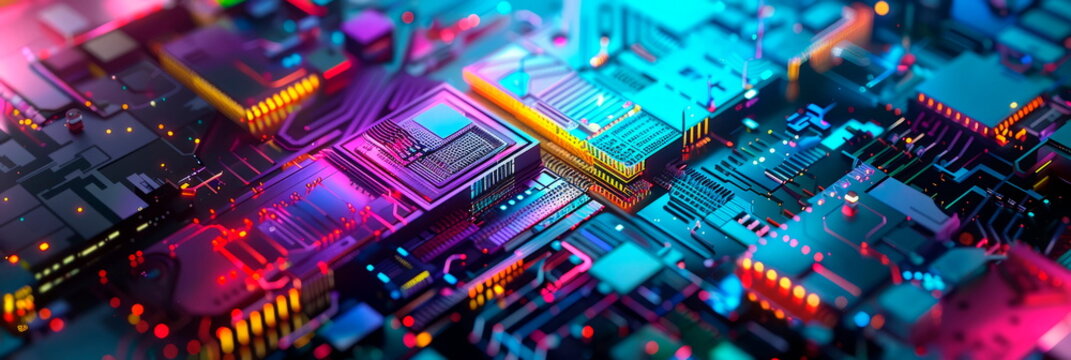 Vibrant technology mosaic with detailed pixels and thematic icons, brought to life with colorful icons and geometric flair.