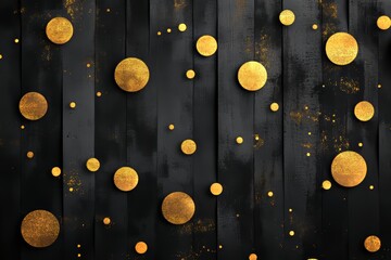 Elegant golden circles on a dark wooden background create a stunning visual contrast.
