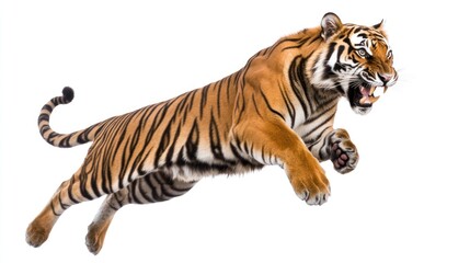 Obraz premium Majestic Leaping Tiger: A Powerful Wildlife Capture