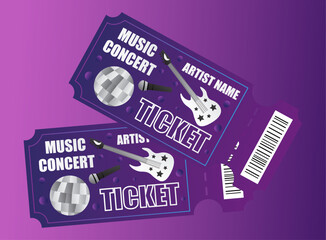 Obraz premium Concert ticket illustration on purple background.