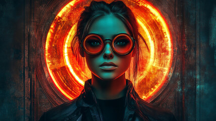  Sci-Fi portrait with futuristic design against a vintage backdrop 