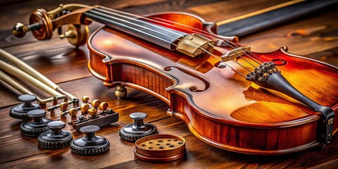 Fototapeta premium Panoramic View of Violin Parts: Bridge, Fingerboard, Tuning Pegs, Sound Post & More