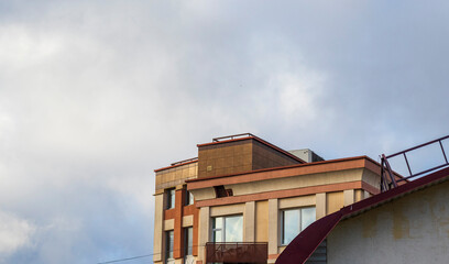 Shot of the facade of an old building after rain. Outdoors