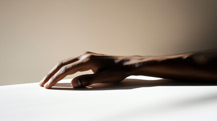 Hand Resting on Table, Light Background