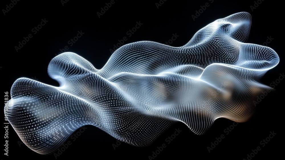 Poster holographic wave pattern creates mesmerizing effects in a dark space
