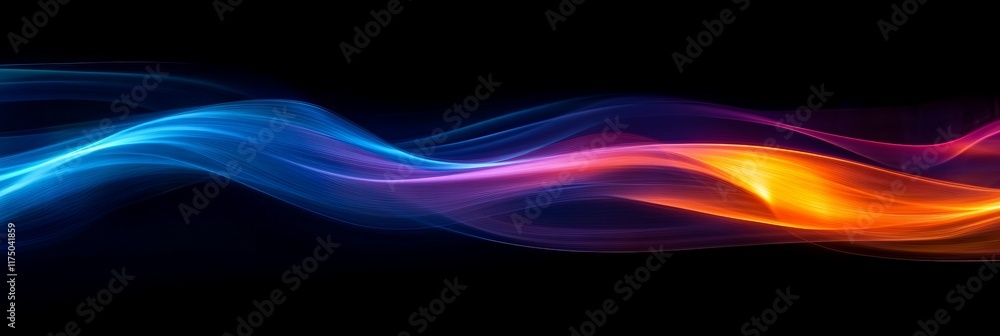 Poster colorful holographic waves flowing across a dark background creating a mesmerizing visual effect
