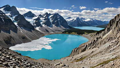 Fototapeta premium Panorama des Rocheuses et leur lac émeraude