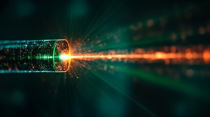 Holographic laser beam projection creates mesmerizing visual effects in dark environment