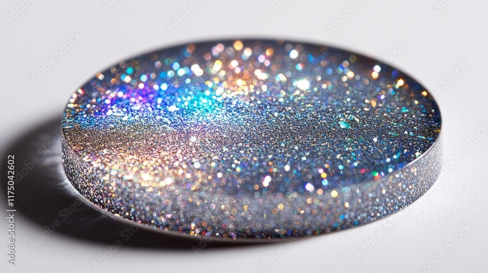 Poster Holographic disk reflecting vibrant colors under soft light showcasing intricate patterns