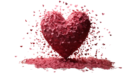 3D Render of a Heart Made of Small Hearts, Romantic, Love, studio view, isolated on transparent background.