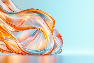 Naklejka premium Abstract Orange and Blue Glass Fluid Wave 3D Render Modern Art Background