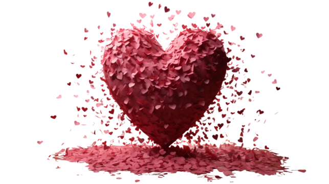 3D Render of a Heart Made of Small Hearts, Romantic, Love, studio view, isolated on transparent background.