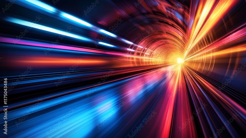 Poster vibrant holographic tunnel with dynamic light patterns creating a futuristic atmosphere